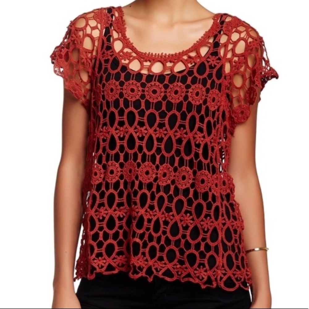 🆕 BoBeau Burnt Orange See-Through BoHo Shirt NWT